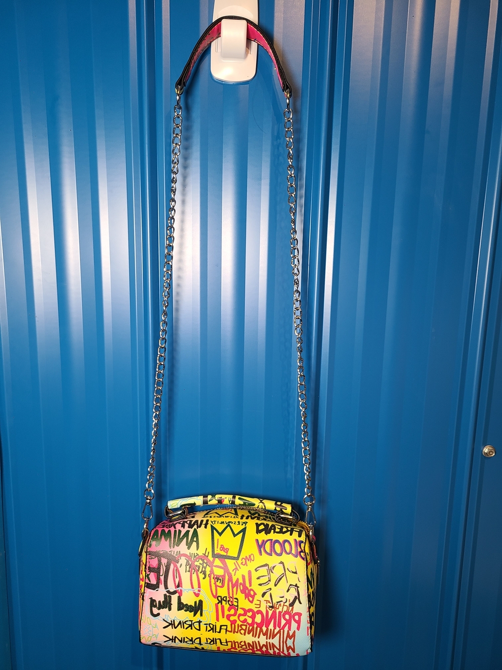 Pink and Yellow Graffiti Crossbody Bag with Chain Strap NWOT